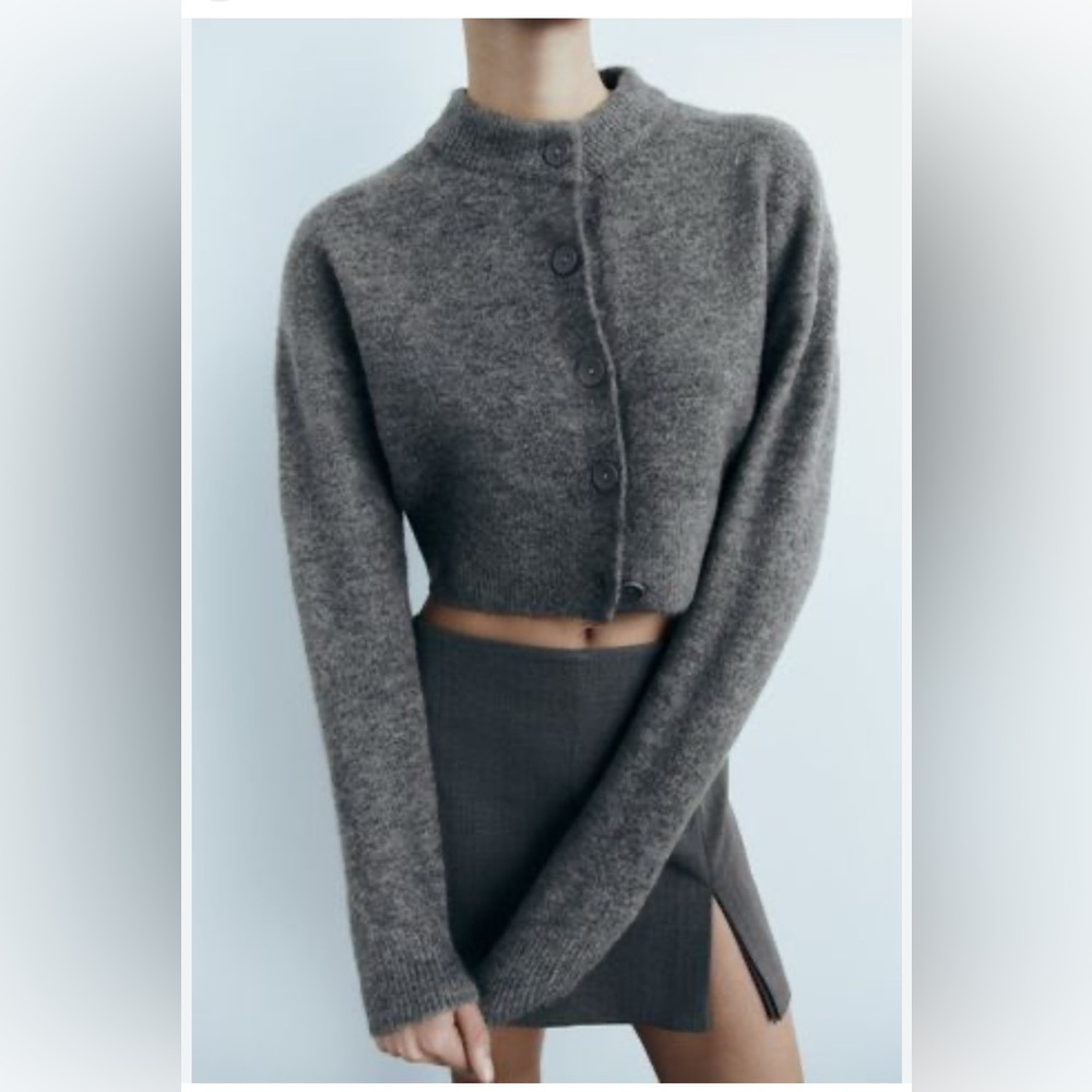 Zara Cropped Gray Cardigan XS